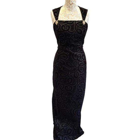 Scott McClintock Dresses & Skirts - Vintage Scott McClintock 90s Glittery Black Velvet Shimmer Maxi Dress Womens 14